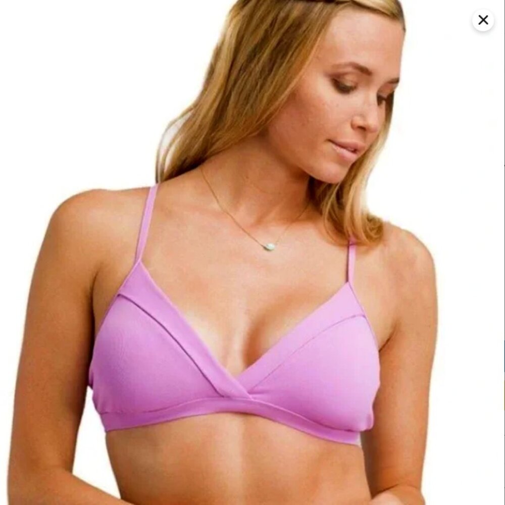 PRANA Speckle Rib Knit Bikini Top Violet Mist Lightly Padded S Lavender Purple